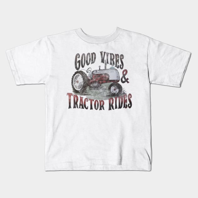 Good Vibes and Tractor Rides Kids Retro Kids T-Shirt by John white